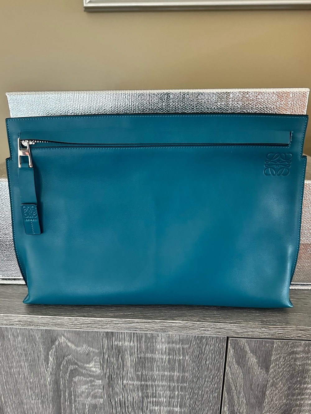 Loewe Teal Blue Leather Clutch
